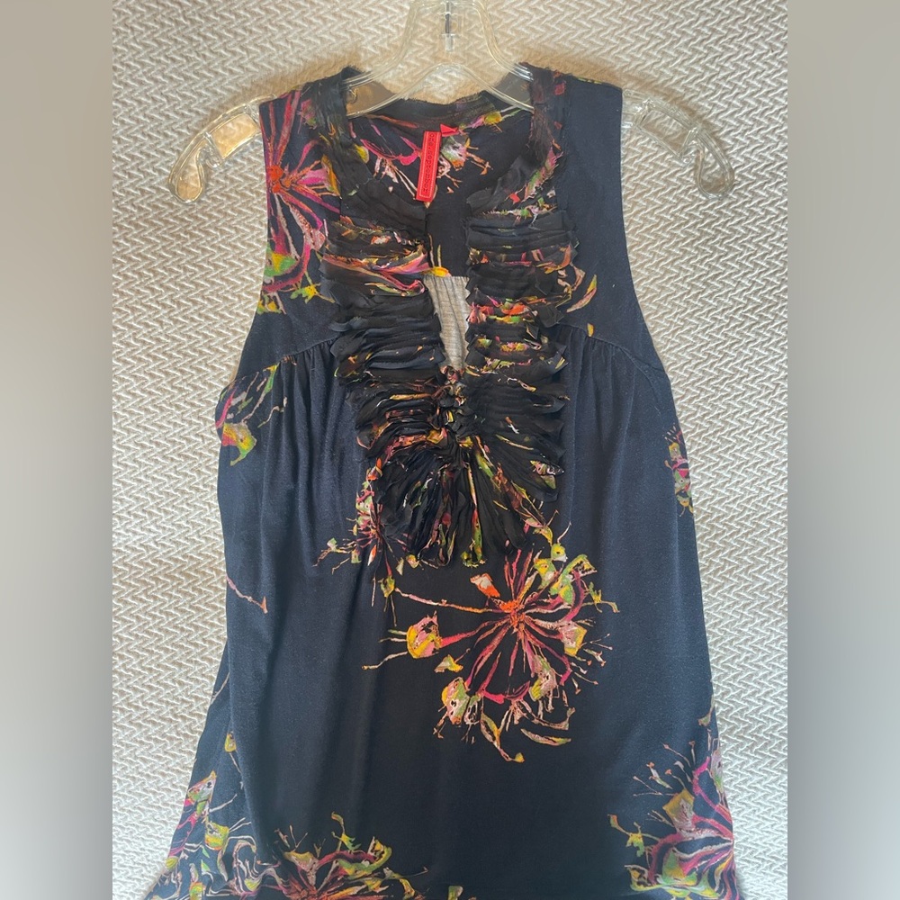 Anthropology One September Colorful Ruffled sleeveless Top
